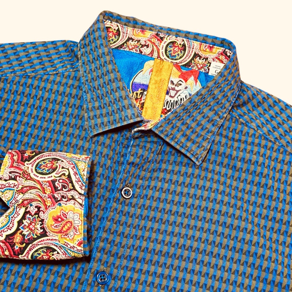 Robert Graham The Last Laugh Mens L Blue Geometric Paisley Shirt Classic Fit L/S